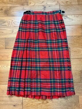 Vintage Blarney Woollen Mills Tartan Wrap Wool Blend Midi Skirt Kilt